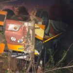 Highway Accident | Bus full of soldiers fell into ditch after collision between two trucks