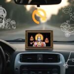 गाड़ी पर स्वास्तिक और भगवान का नाम