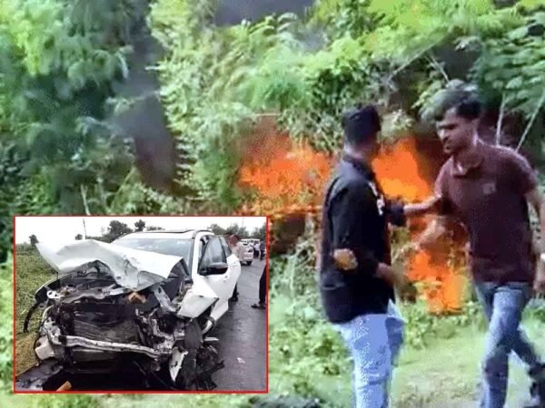 दो कारों की भिड़ंत के बाद आग, 8