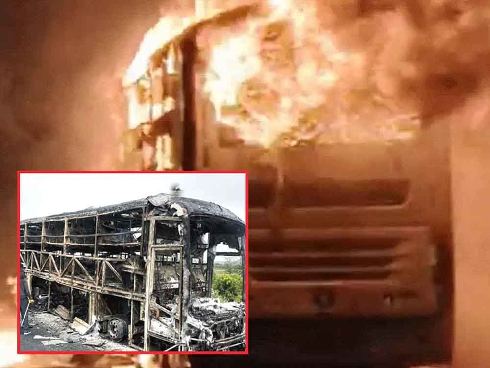 चलती बस में आग, 20 से ज्यादा यात्री