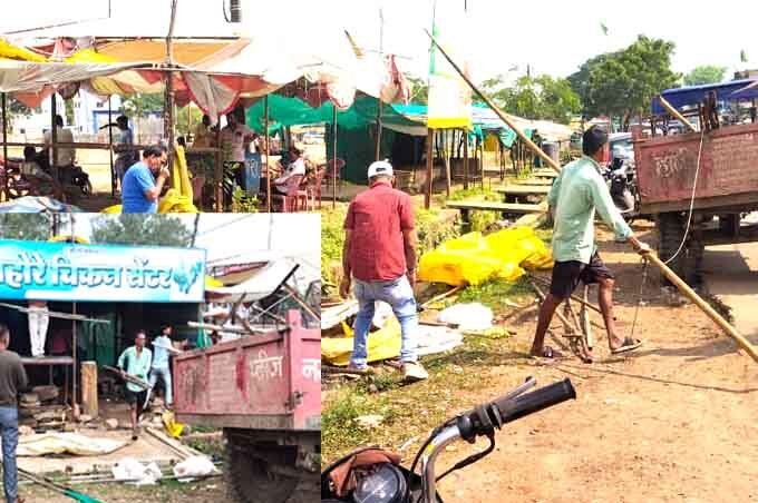 दुष्कर्मी का अवैध चिकन सेंटर हटाया